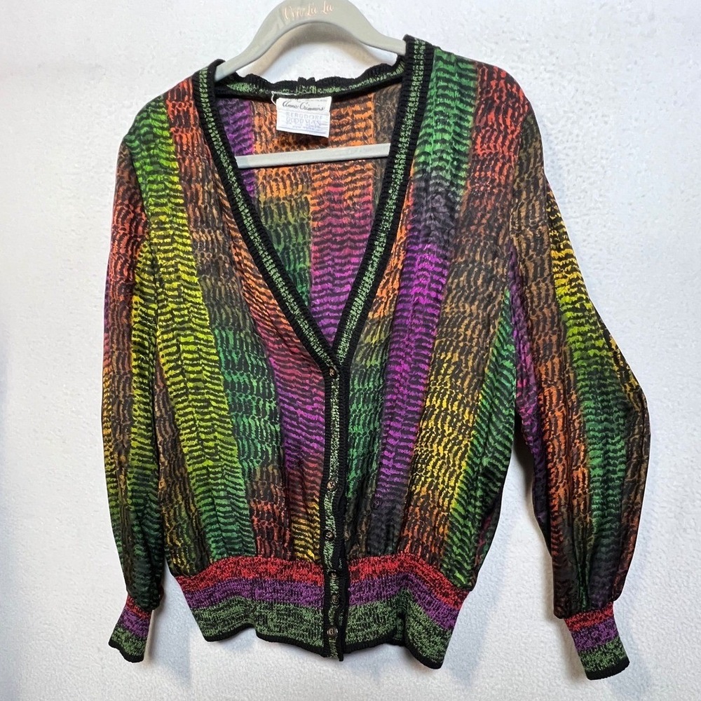 Vintage Anne Crimmins UMI Collections 100% Silk Cardigan Bergdorf Goodman Multi - Picture 10 of 13